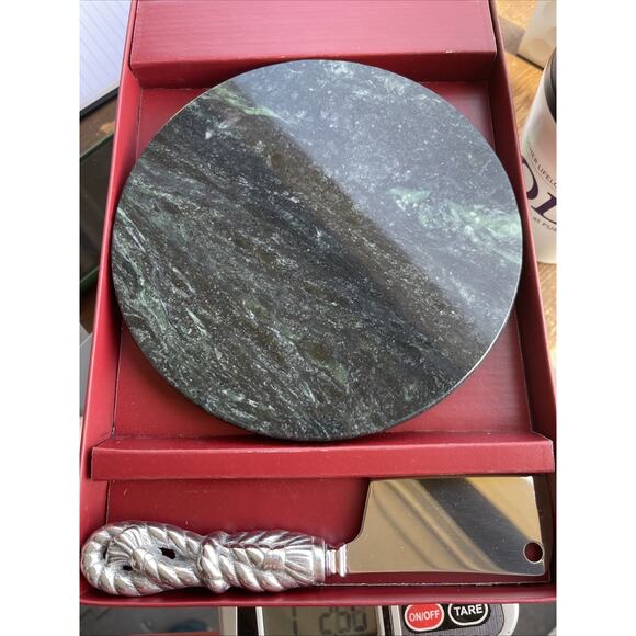 NEW ARTHUR COURT Rope Cheese Knife 2 Pc Set With Green Marble Plate Charcuterie - Picture 4 of 7